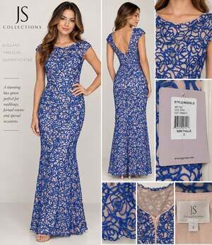 JS Collections  Floral Embroidery Gown Blue New Size 2